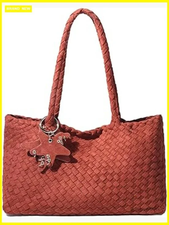 Woven Hobo Bag Large Capacity Faux Leather Shoulder Tote for Women Travel Work