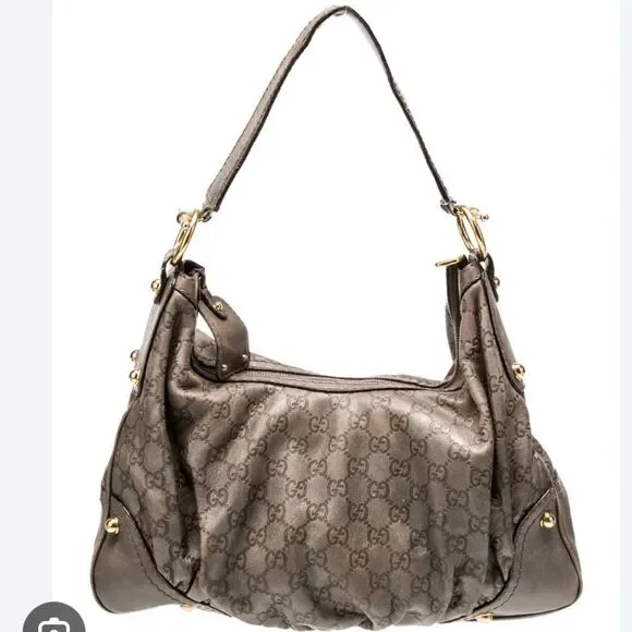 Gucci grey guccissima leather jockey hobo