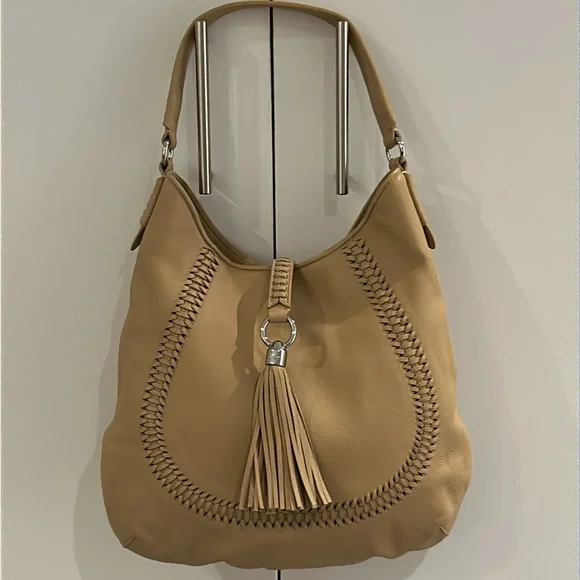 Lauren Ralph Lauren Tan Leather Hobo Bag with Tassel