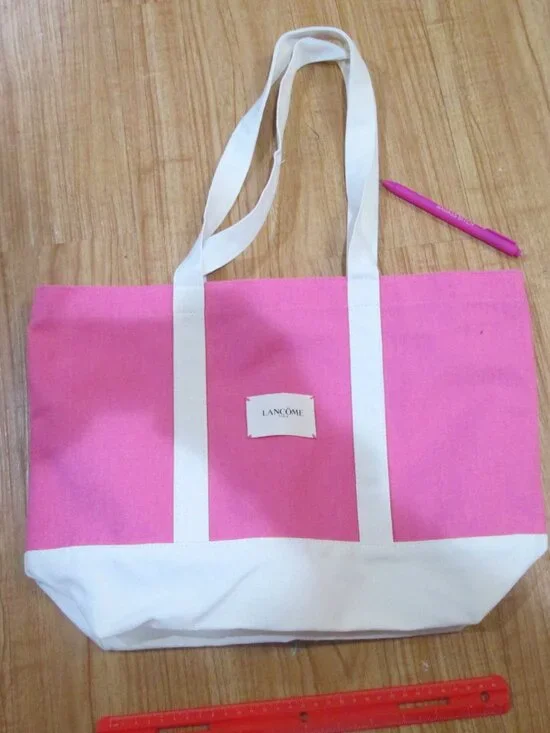 Cute pink and white LANCOME tote bag perfect for summer!