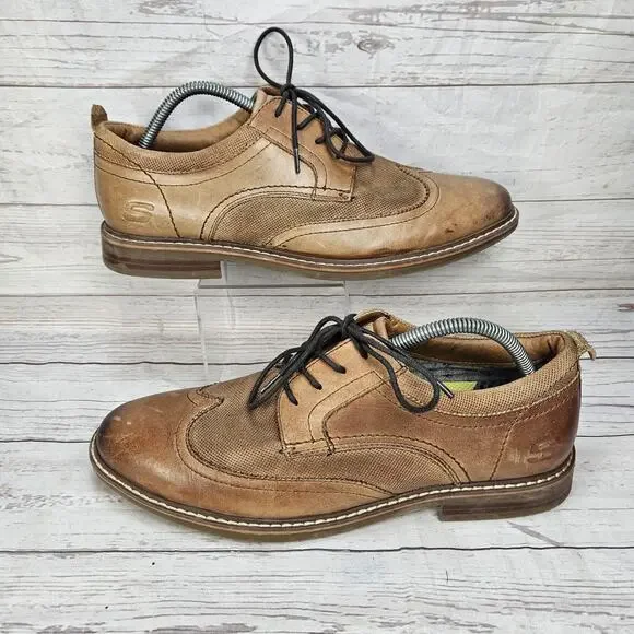 Skechers Leather Classic Fit Air Cool Lace Up Wing Tip Dress Shoes Mens Size 9.5