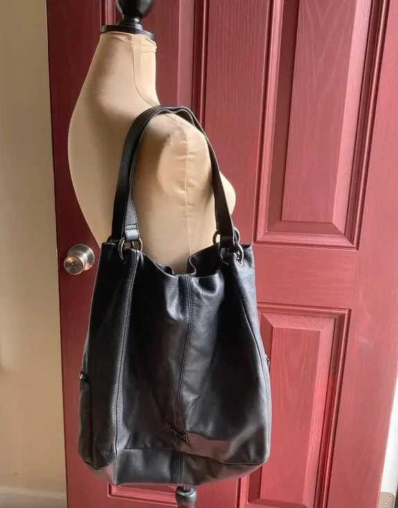Kenneth Cole Reaction Slouchy Leather Shoulder Bag Zip Black Hobo Y2K Chic Urban