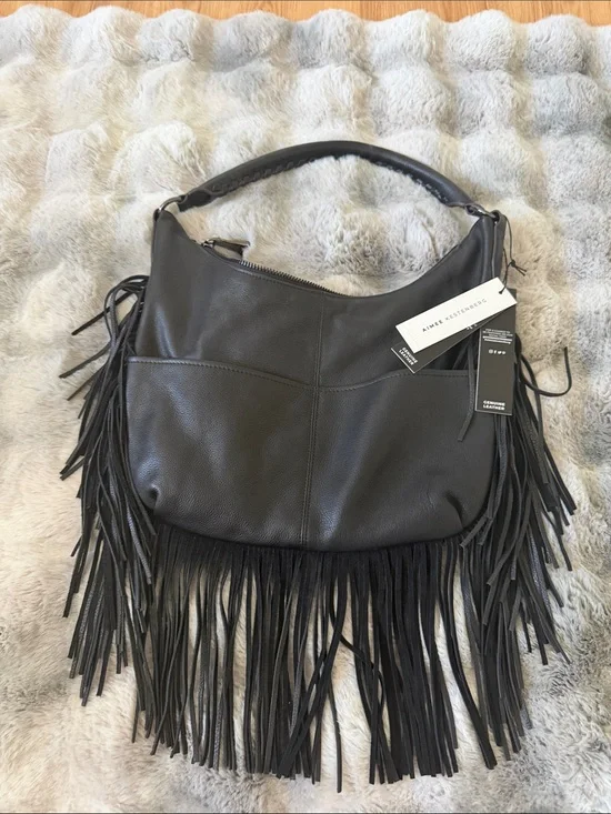 Aimee Kestenberg Black Leather Fringe Hobo