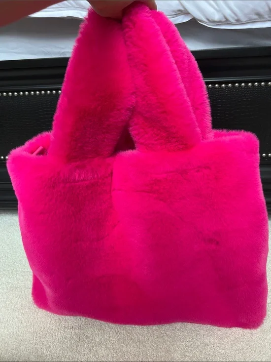 Plush Faux Fur Tote Bag - Hot Pink