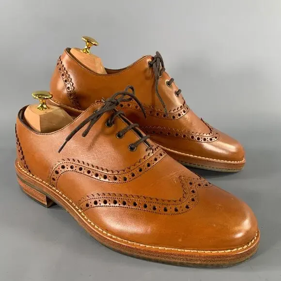 MARC JACOBS Size 8 Brown Window Pane Leather Wingtip Lace Up Shoes
