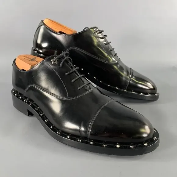 JIMMY CHOO Size 8 Black Studded Leather Cap Toe Lace Up Shoes