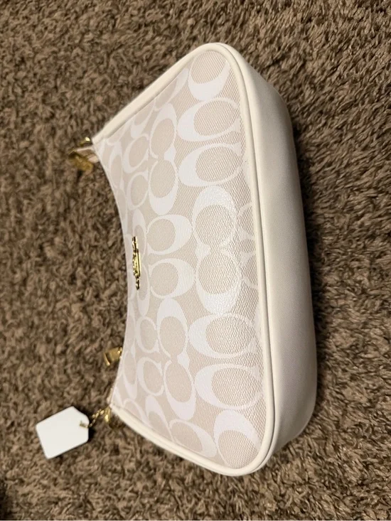 Coach Cream and White Signature Shoulder Bag with Gold-Tone Hardware