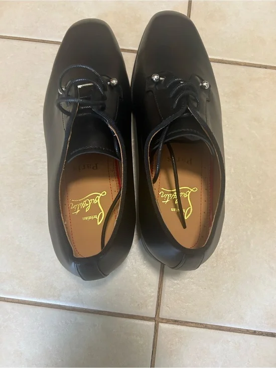 Christian Louboutin Black Leather Derby Shoes with Metal Eyelets