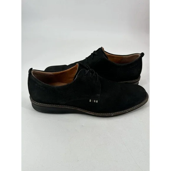 Ecco Men's Matte Black Textured Nubuck Plain Toe Modern Hybrid Oxfords Sz 46/ 12