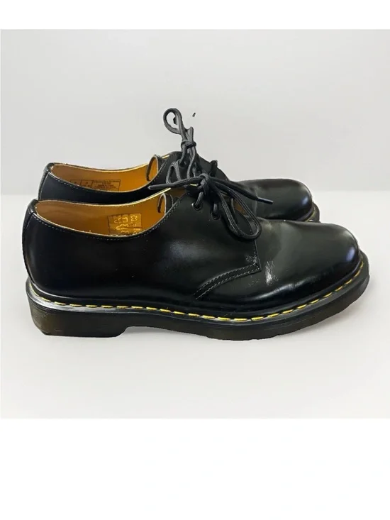 Dr. Martens Black Leather 3-Eye Derby with Yellow Welt Stitch