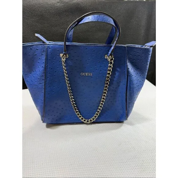 Guess Nikki Faux Ostrich Design Purse  with Gold Chain ❤️