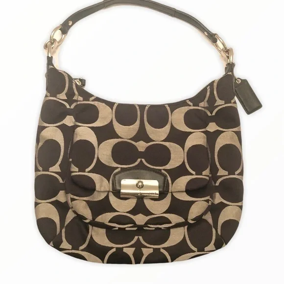 Coach Kirsten signature c black gray hobo bag