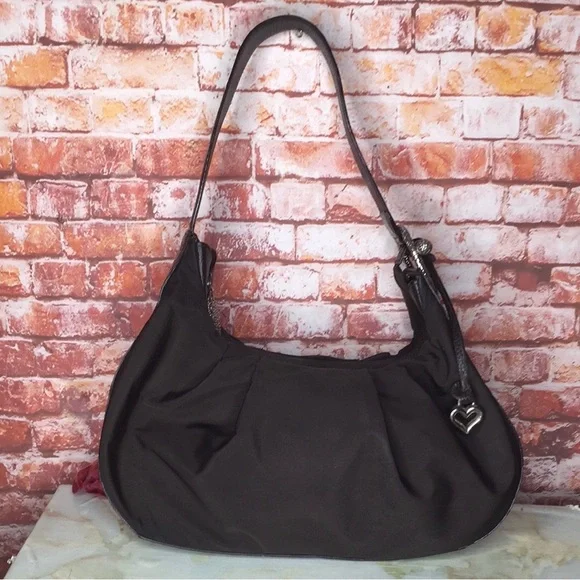 Brighton Large Chocolate  Black  Nylon & Patent Leather Hobo Handbag Pur…