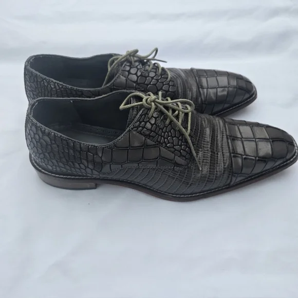 Stacy Adams Black Crocodile Pattern Oxfords