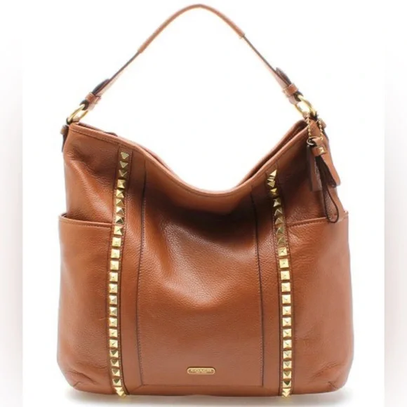 Coach Tan Leather Hobo with Gold Stud Accents