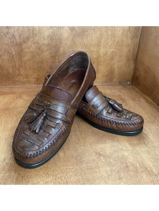 Woodbridge Basket Weaved Brown Leather Tassel Loafers Shoes Mens Size 10 Brazil