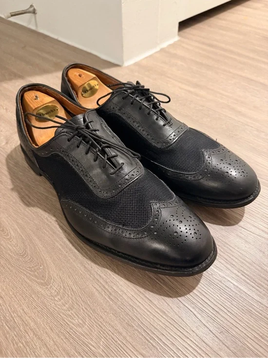 Allen Edmonds Strawfut Black Leather Mesh Spectator Wingtip Dress Shoes Sz 12 D