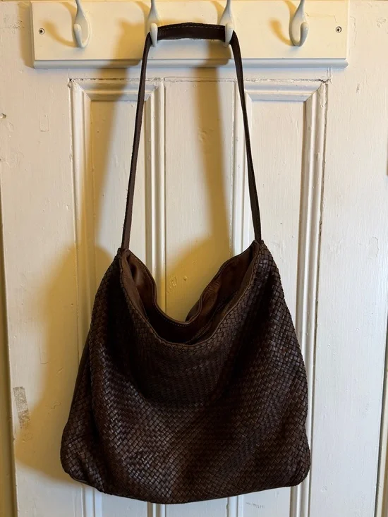 Tulipani Brown Woven Leather Hobo Shoulder Bag Large Slouchy Italian Style