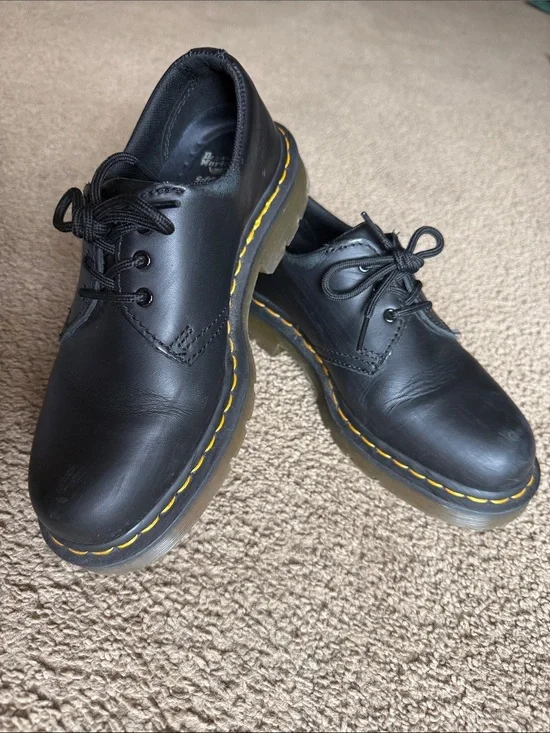 Dr. Martens Black Leather 3-Eye Oxford with Yellow Stitching