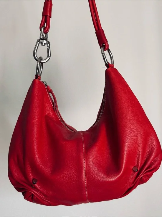 Luce Cherry Red Pebbled Leather Slouch Hobo Bag Y2K Grunge Moto Shoulder Purse