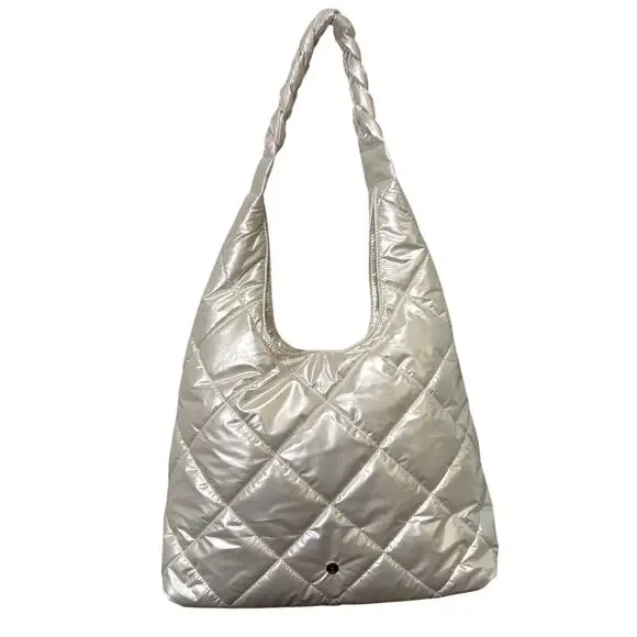 House of Harlow 1960 Euphoria Pearl White Quilted Puffer‎ Slouchy Hobo Bag