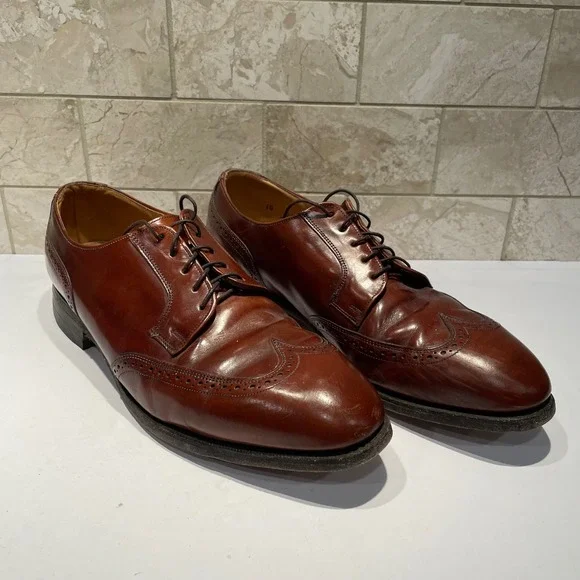Johnston & Murphy Optima Mens Wingtip Oxford Shoes Brown Leather USA 10 D/B