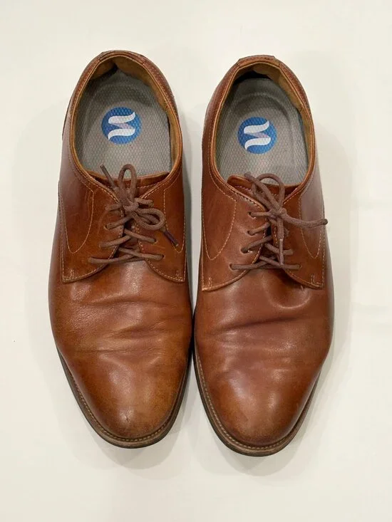 Florsheim cognac leather plain toe Oxford shoes, Men’s 10M, replaced insoles