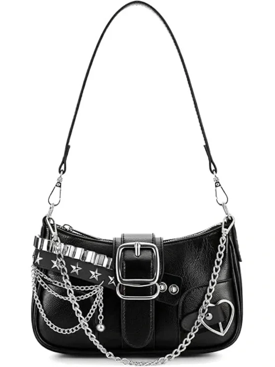 Y2K Korean Style Shoulder Bag with Detachable Chain, Star Accent Purse NEW