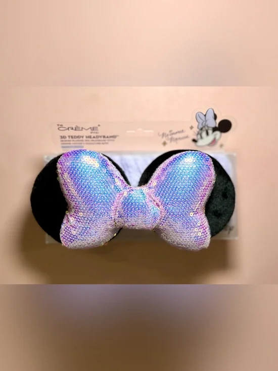 NWT The Crème Shop x Disney Minnie Mouse 3D Spa Headband Iridescent Sequin Bow
