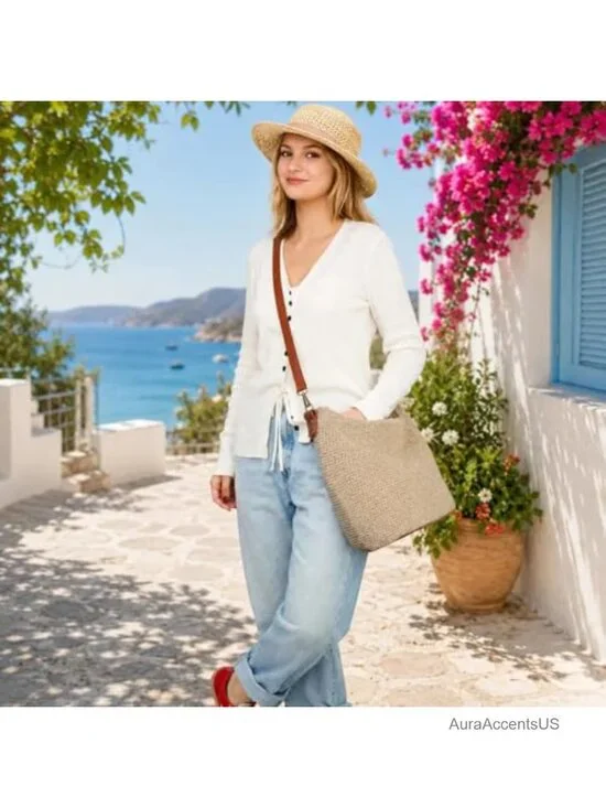 Handmade Crochet Hobo Shoulder Bag Woven Boho Purse Crossbody