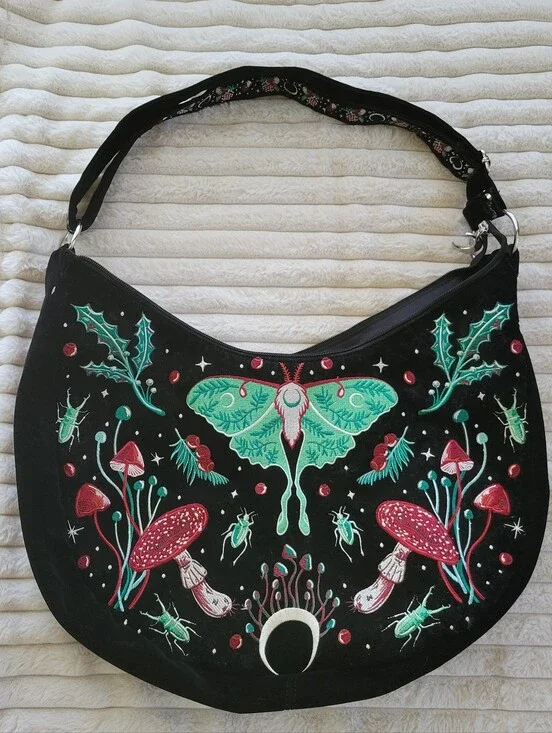 ReStyle Autumnal Equinox Luna Moth Velvet Hobo Bag