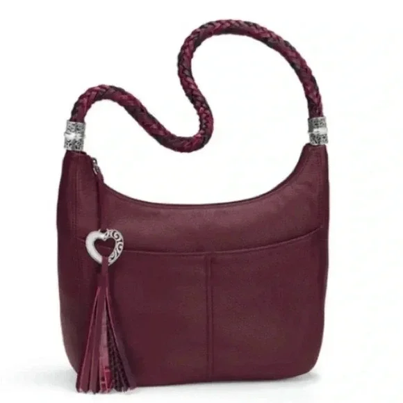 NWOT Rare Brighton Heart ♥️ Charm W Tassel Red/Burgundy Barbados Ziptop Hobo