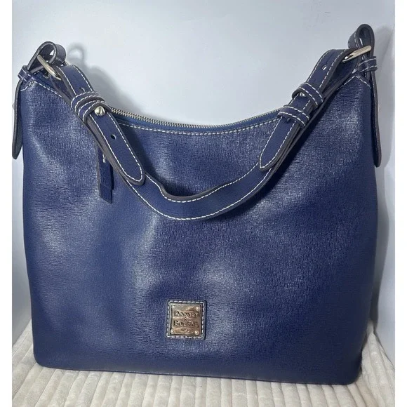 Dooney & Bourke  Leather Hobo Bag Purse Navy/Red Interior Pre-Owned