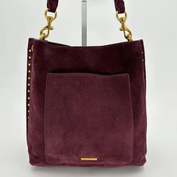 Rebecca Minkoff Burgundy Suede Darren Hobo Bag Studded Shoulder Purse