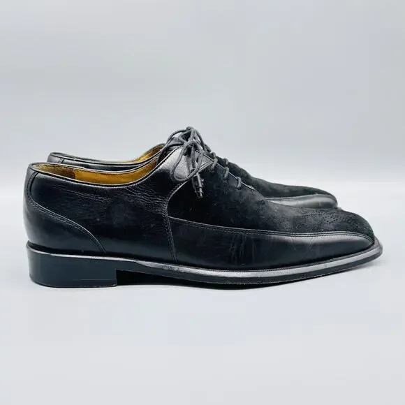 Mezlan Shoes Mens 8 Black Leather Suede Redford Oxford Lace Up Dress Italy