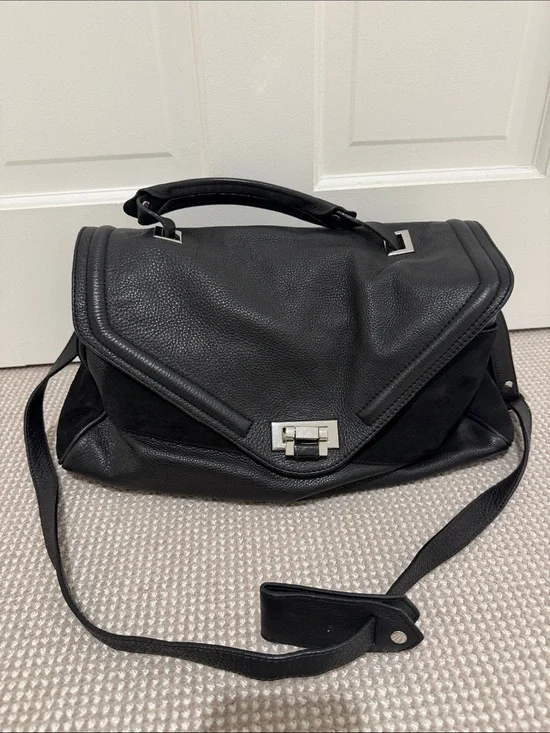 Sandro Black Leather Tote with Silver Zipper Details