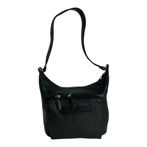 Vtg Fossil 1954 Black Pebbled Leather Hobo Organizer Shoulder Bag 75082