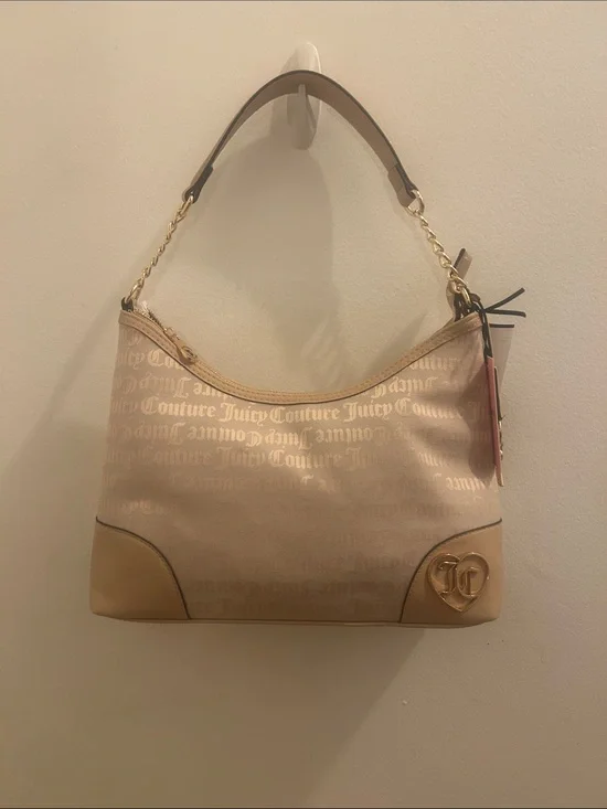 Juicy Couture Beige Logo Hobo with Gold-Tone Hardware