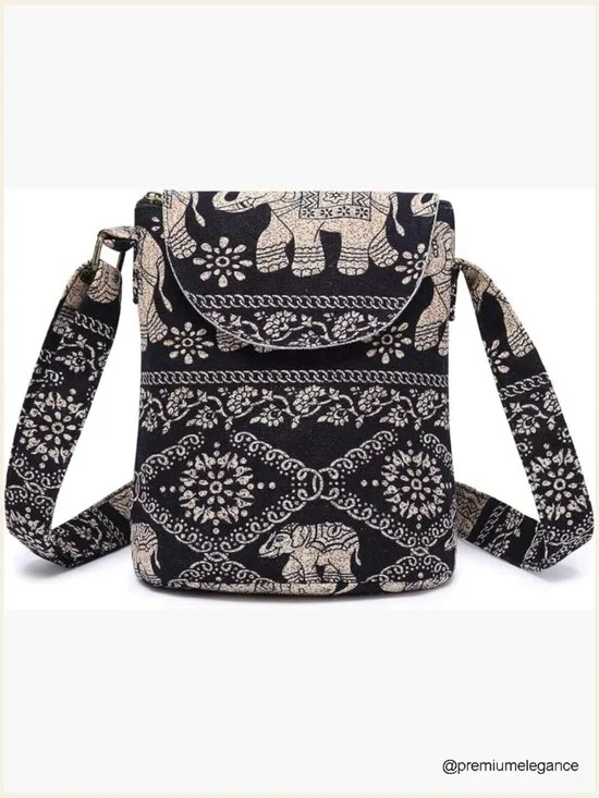 Hobo Shoulder Bag Crossbody Handbag Canvas Floral Print Boho Hippie Retro Purse