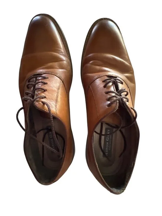 Aston Grey Mens Leather Oxford Dress Shoes Size 10 Tan With Rubber Sole