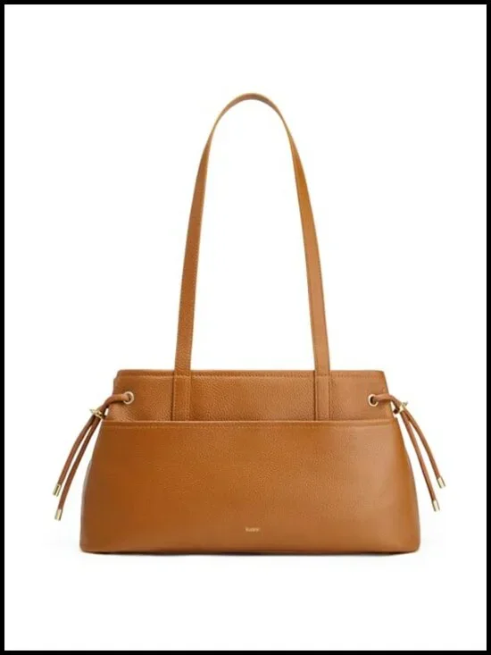 Genuine Leather Hobo Tote with Drawstring and Zipper Compartment