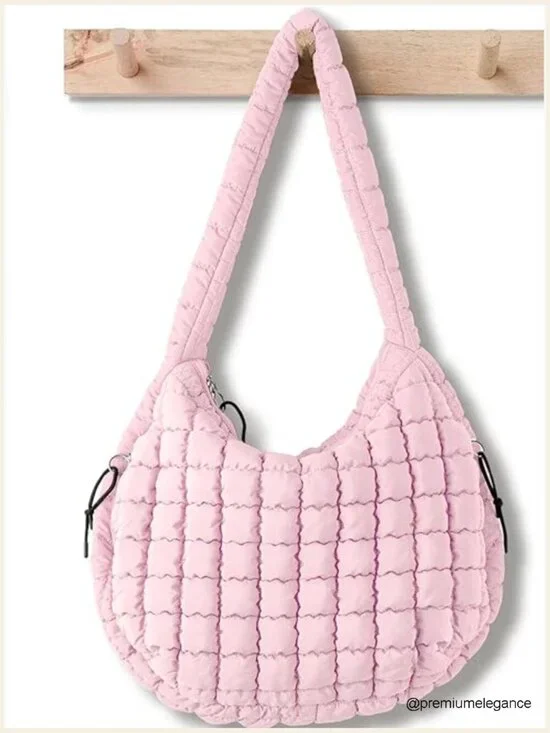 Large Quilted Puffer Tote Bag with Pockets Crossbody Hobo