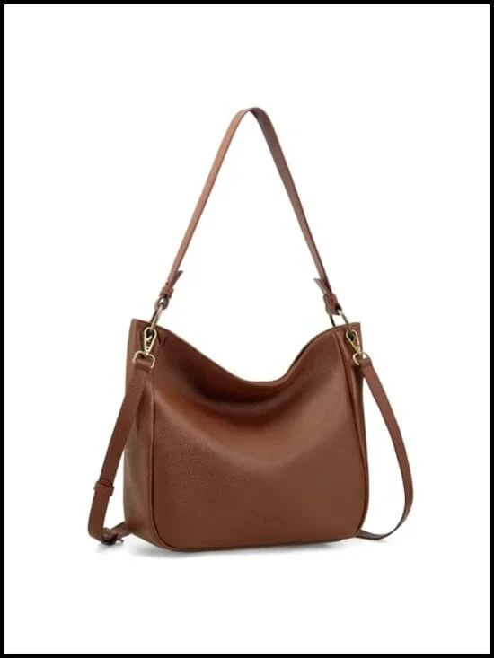 Genuine Leather Hobo Crossbody Bag with 2 Straps, Vintage Soft Shoulder Handbag
