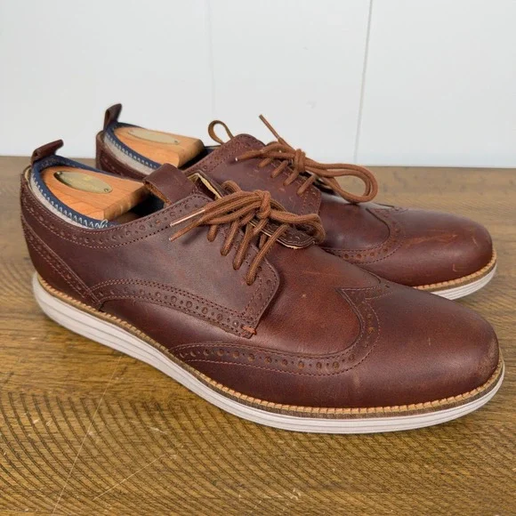 Cole Haan Shoes Mens 10.5 Brown Leather Wingtip‎ Grand OS Neoprene Lined Dress
