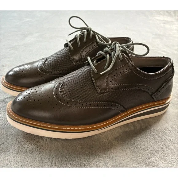 Vance Co Mens‎ Shoes Gray Sz 9.5 Warrick Wingtip Derby Tru Comfort Foam Man Made
