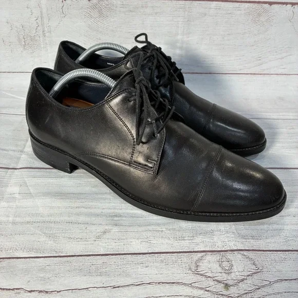 Cole Haan Grand.OS Cap Toe Derby Shoes Mens Black Leather Sz.10M‎