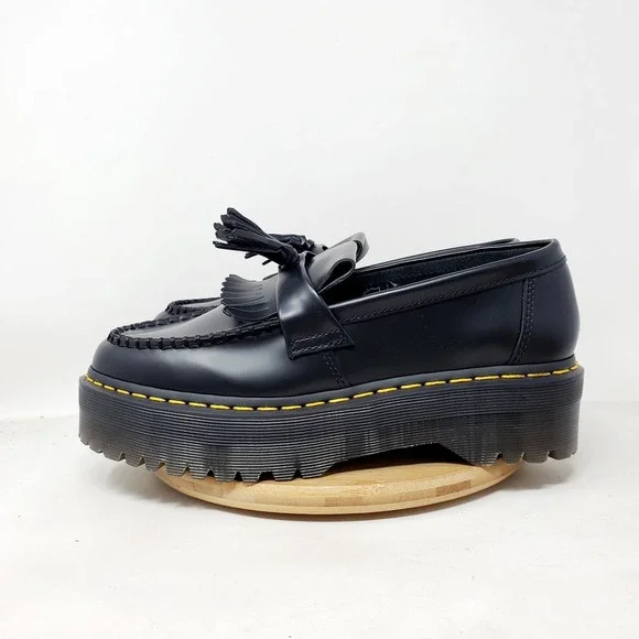 Dr Martens Adrian Quad Shoes Mens 9 Black Platform Academia Kiltie Chunky Loafer