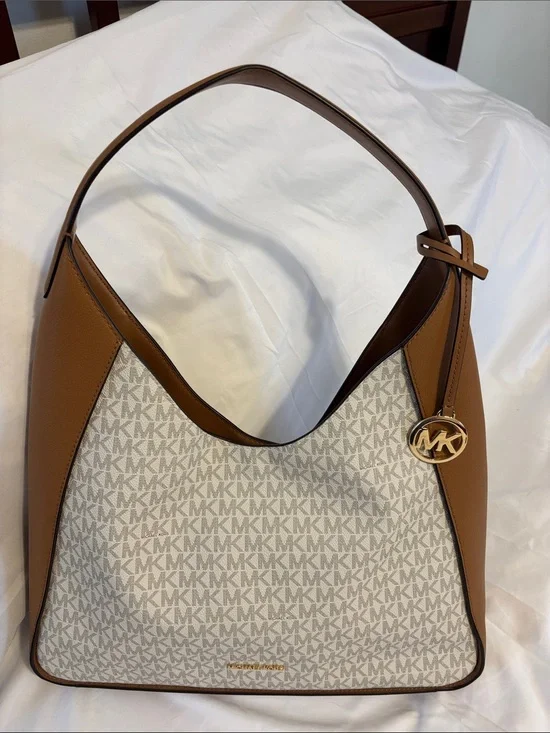Michael Kors Tan and Cream Signature Hobo Shoulder Bag