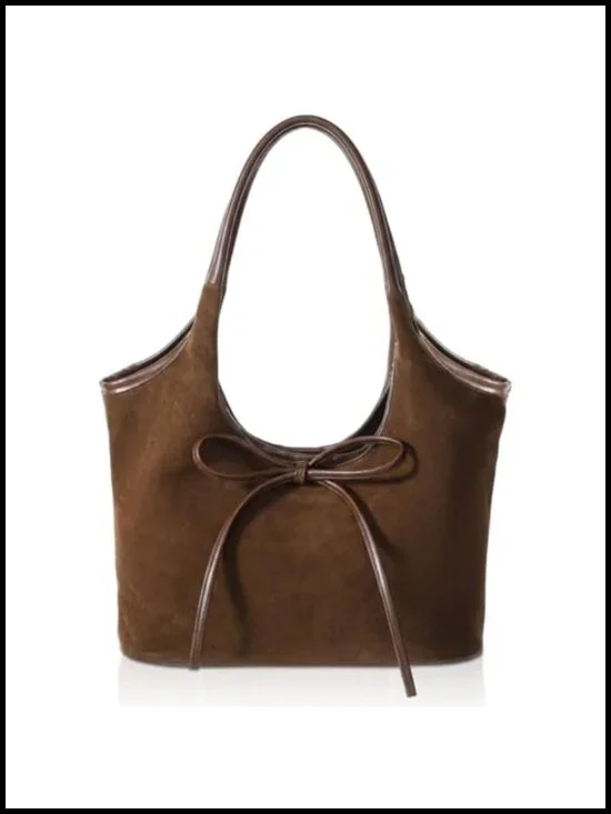 Vintage Suede Hobo Bag with Goth Chains Buckle Shoulder Purse
