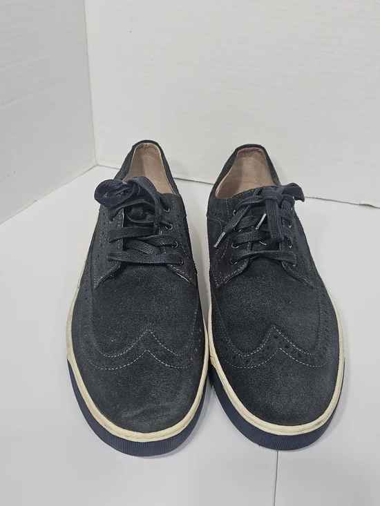 Men's Blue Suede Wingtip Derby Shoes - Casual Lace-Up Sz 10 Academy Preppy
